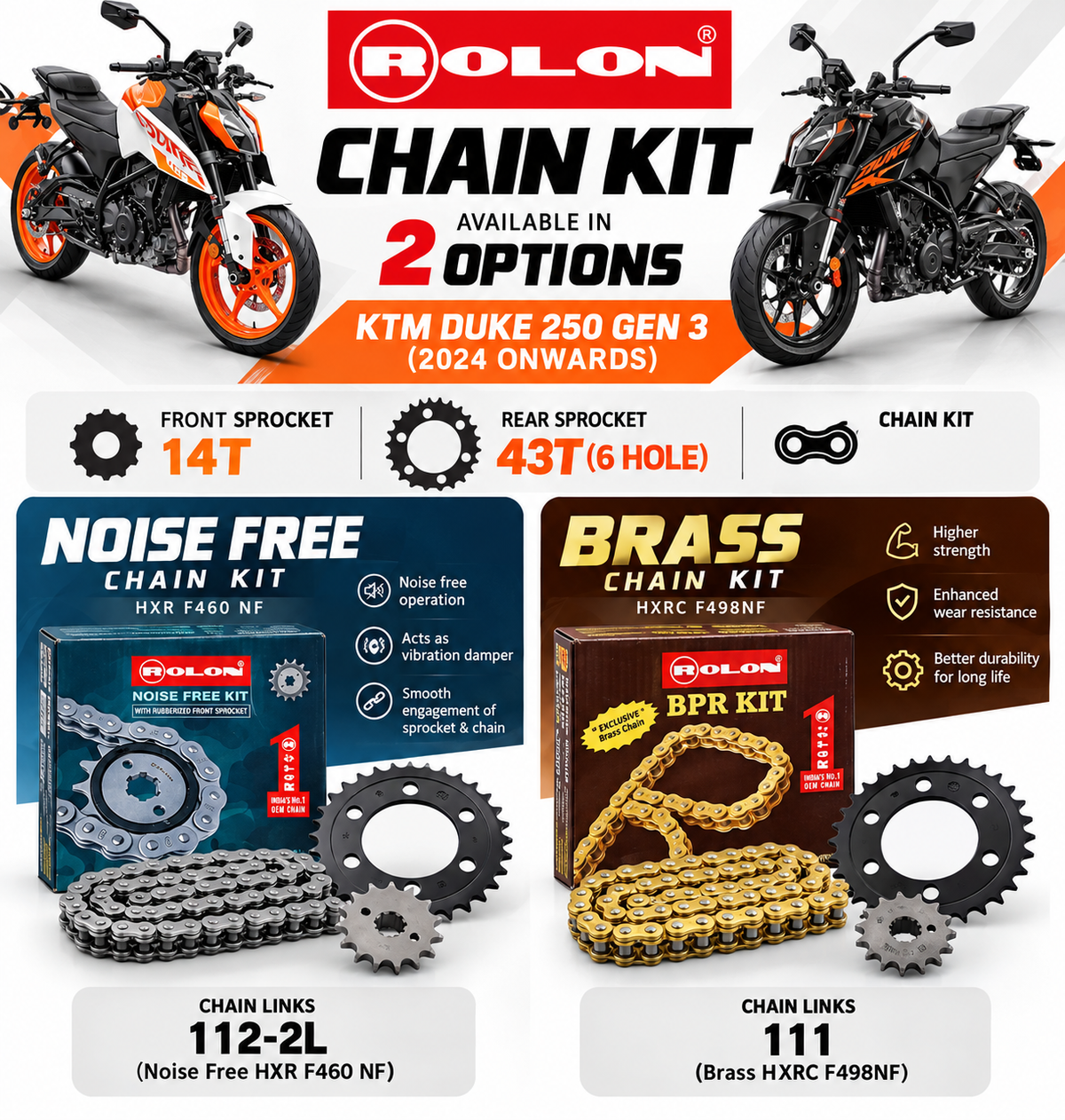 ROLON Chain Kit for KTM Duke 250 Gen 3 (2024 Onwards)
