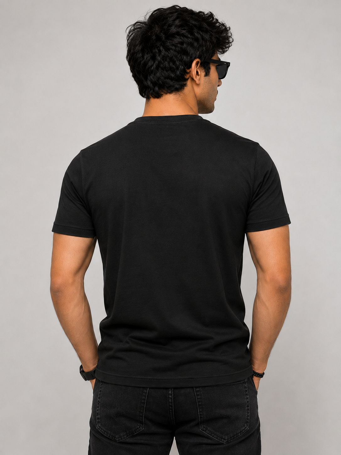 Cotton Signature Crew Neck T-Shirt – BLACK WITH GREY LOGO