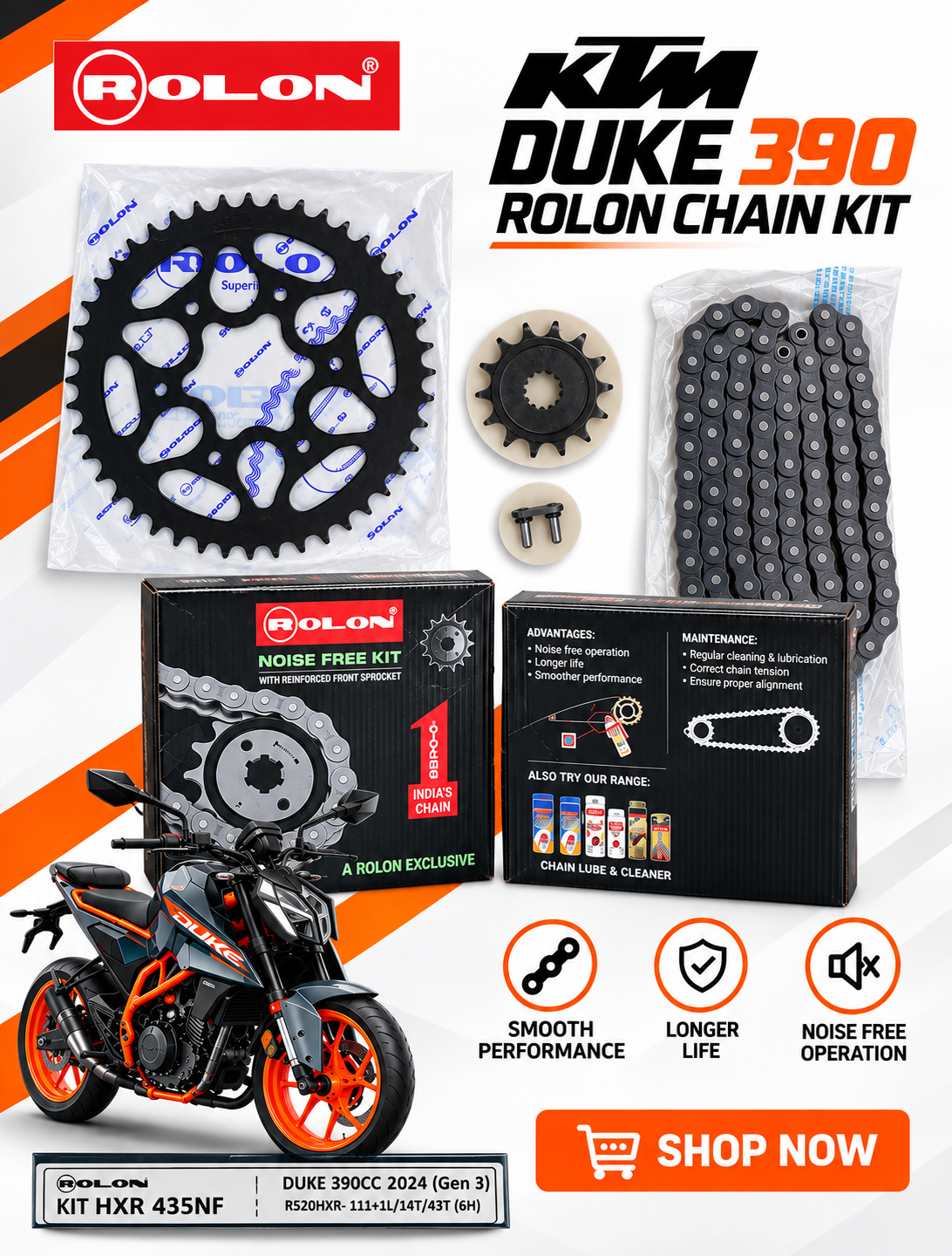DUKE 390 KIT HXR 435 3RD GEN 2024 onwards - Noise FREE CHAIN KIT