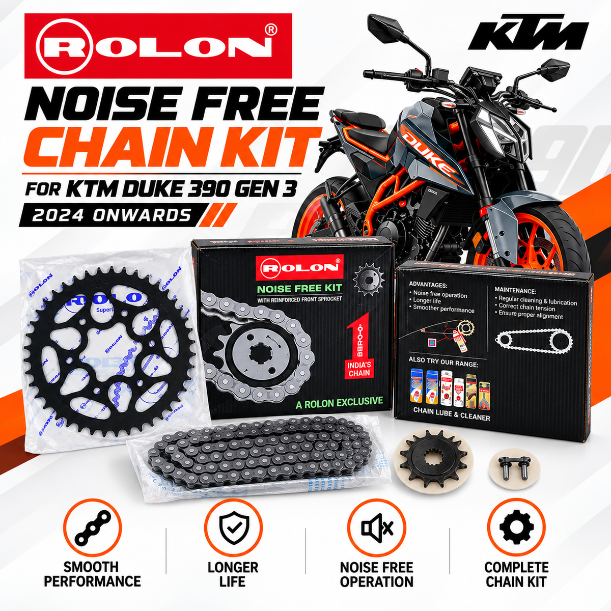 DUKE 390 KIT HXR 435 3RD GEN 2024 onwards - Noise FREE CHAIN KIT