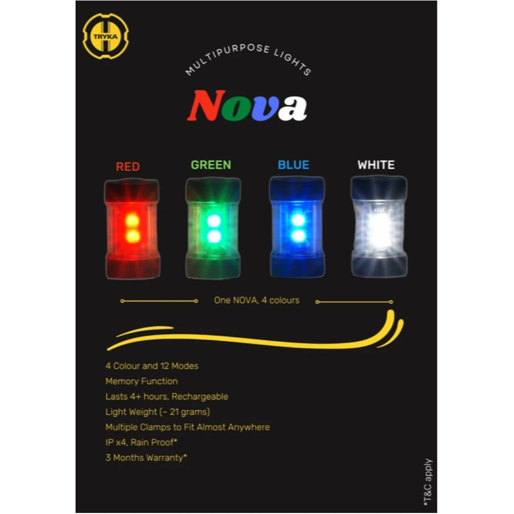 NOVA - HELMET LIGHT (Multipurpose light with 4 Colors Red, Green, Blue, White)