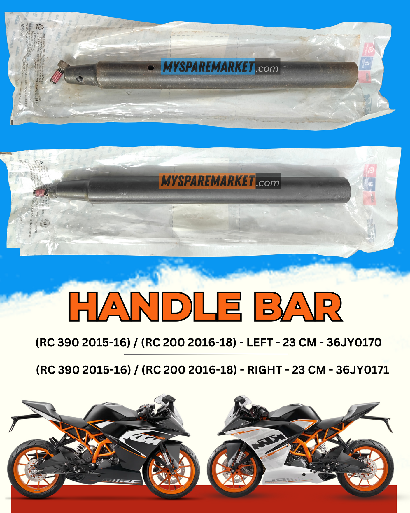 HANDLE BAR - (RC 390 2015-16) / (RC 200 2016-18) Models 23 Cm