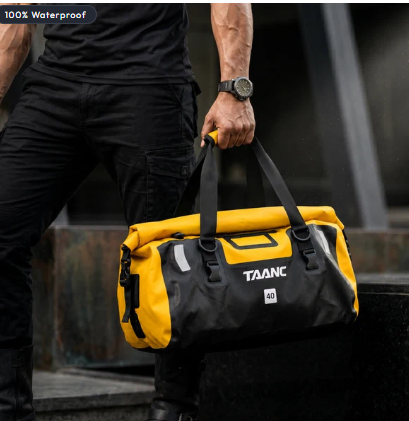 TAANC 40L Waterproof Motorcycle Tail Bag For Bike Touring, Adventure Riding, Camping & Travel | Universal Rear Seat Luggage | Terra Series | Yellow Black