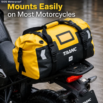 TAANC 40L Waterproof Motorcycle Tail Bag For Bike Touring, Adventure Riding, Camping & Travel | Universal Rear Seat Luggage | Terra Series | Yellow Black
