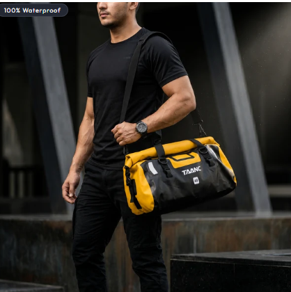 TAANC 40L Waterproof Motorcycle Tail Bag For Bike Touring, Adventure Riding, Camping & Travel | Universal Rear Seat Luggage | Terra Series | Yellow Black