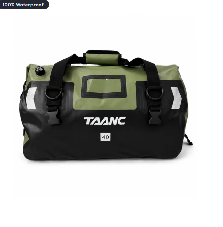 TAANC 40L Waterproof Motorcycle Tail Bag For Bike Touring, Adventure Riding, Camping & Travel | Universal Rear Seat Luggage | Terra Series | Green /Black