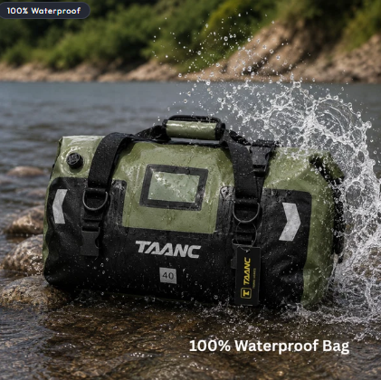 TAANC 40L Waterproof Motorcycle Tail Bag For Bike Touring, Adventure Riding, Camping & Travel | Universal Rear Seat Luggage | Terra Series | Green /Black
