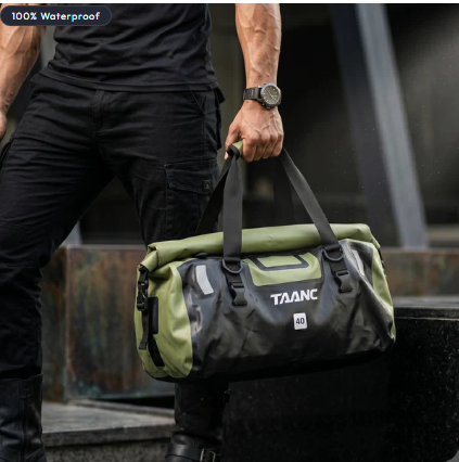 TAANC 40L Waterproof Motorcycle Tail Bag For Bike Touring, Adventure Riding, Camping & Travel | Universal Rear Seat Luggage | Terra Series | Green /Black