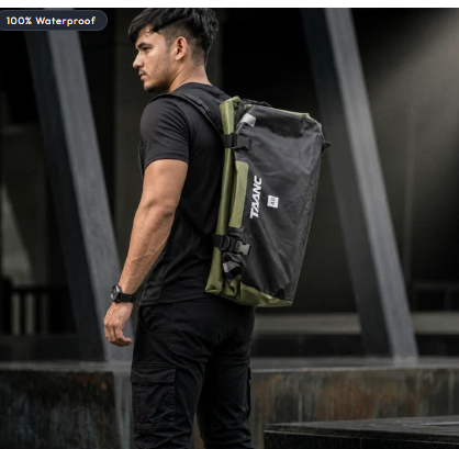 TAANC 40L Waterproof Motorcycle Tail Bag For Bike Touring, Adventure Riding, Camping & Travel | Universal Rear Seat Luggage | Terra Series | Green /Black