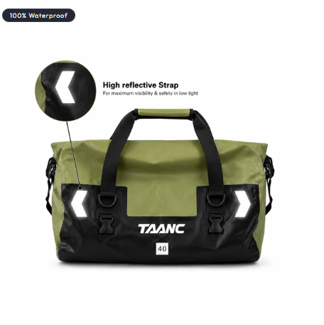 TAANC 40L Waterproof Motorcycle Tail Bag For Bike Touring, Adventure Riding, Camping & Travel | Universal Rear Seat Luggage | Terra Series | Green /Black
