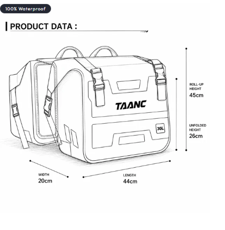 TAANC Terra Series Waterproof Motorcycle Saddle Bags 30L X 2- Adventure Touring Side Luggage Bags - Black