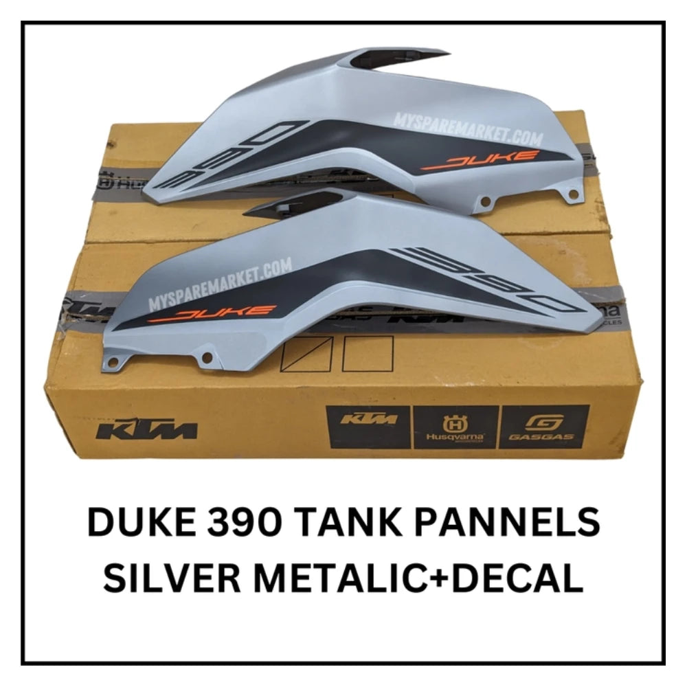 TANK PANNEL - DUKE 390 - SILVER METALIC + DECAL - 52JP0913 (Right) + 52JP0915 (Left)