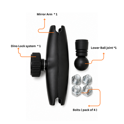SPIKI Adventure Mirror Spare Kit For 3.0 & 4.0 | Dino Lock, Ball Joint & Mirror Arm - Pack Of 1