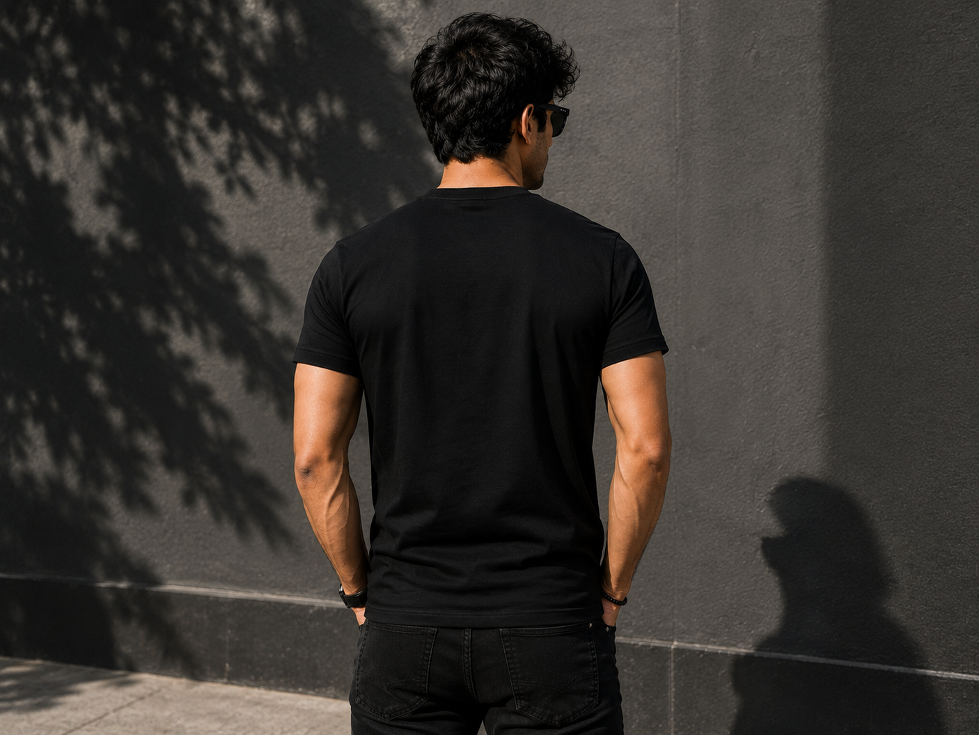 Cotton Signature Crew Neck T-Shirt – BLACK WITH ORANGE LOGO