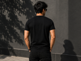 Cotton Signature Crew Neck T-Shirt – BLACK WITH ORANGE LOGO