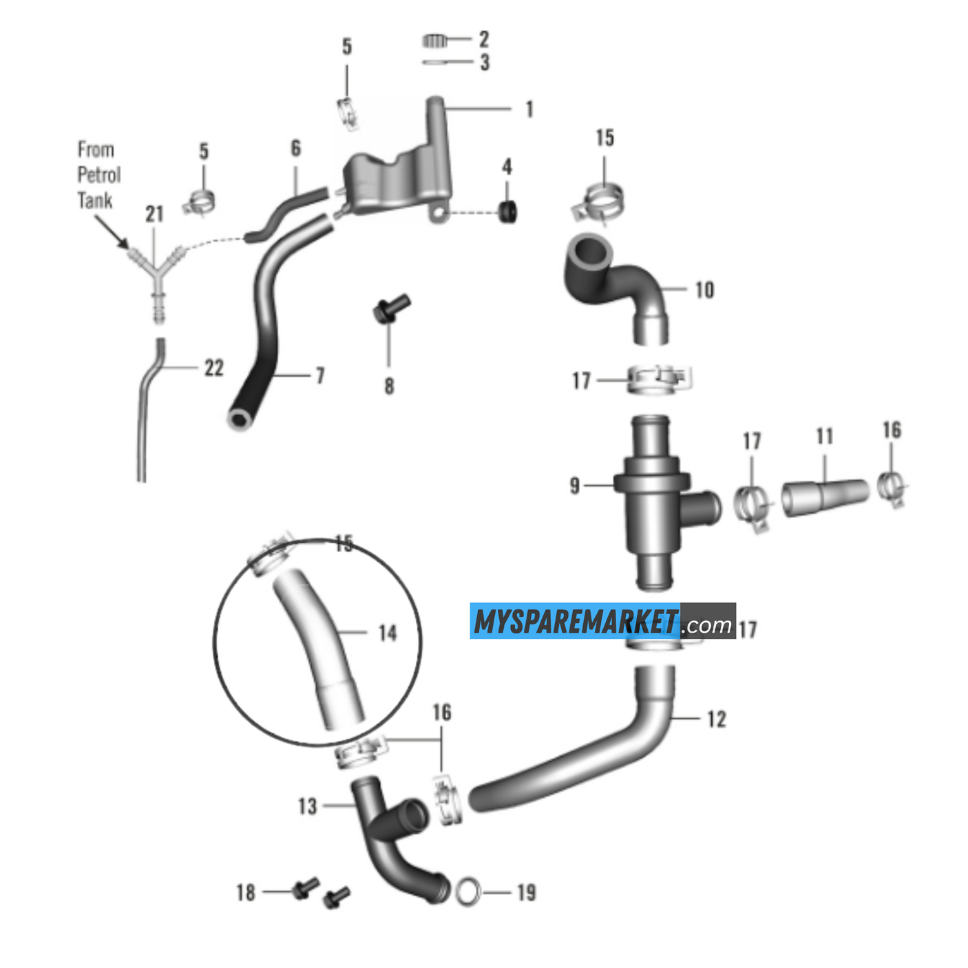 HOSE RAD. TO COOLANT PIPE-T-JY601229