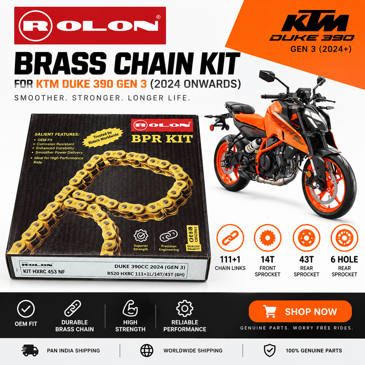 CHAIN KIT - BRASS - FOR KTM DUKE 390 GEN 3 (2024 ONWARDS)