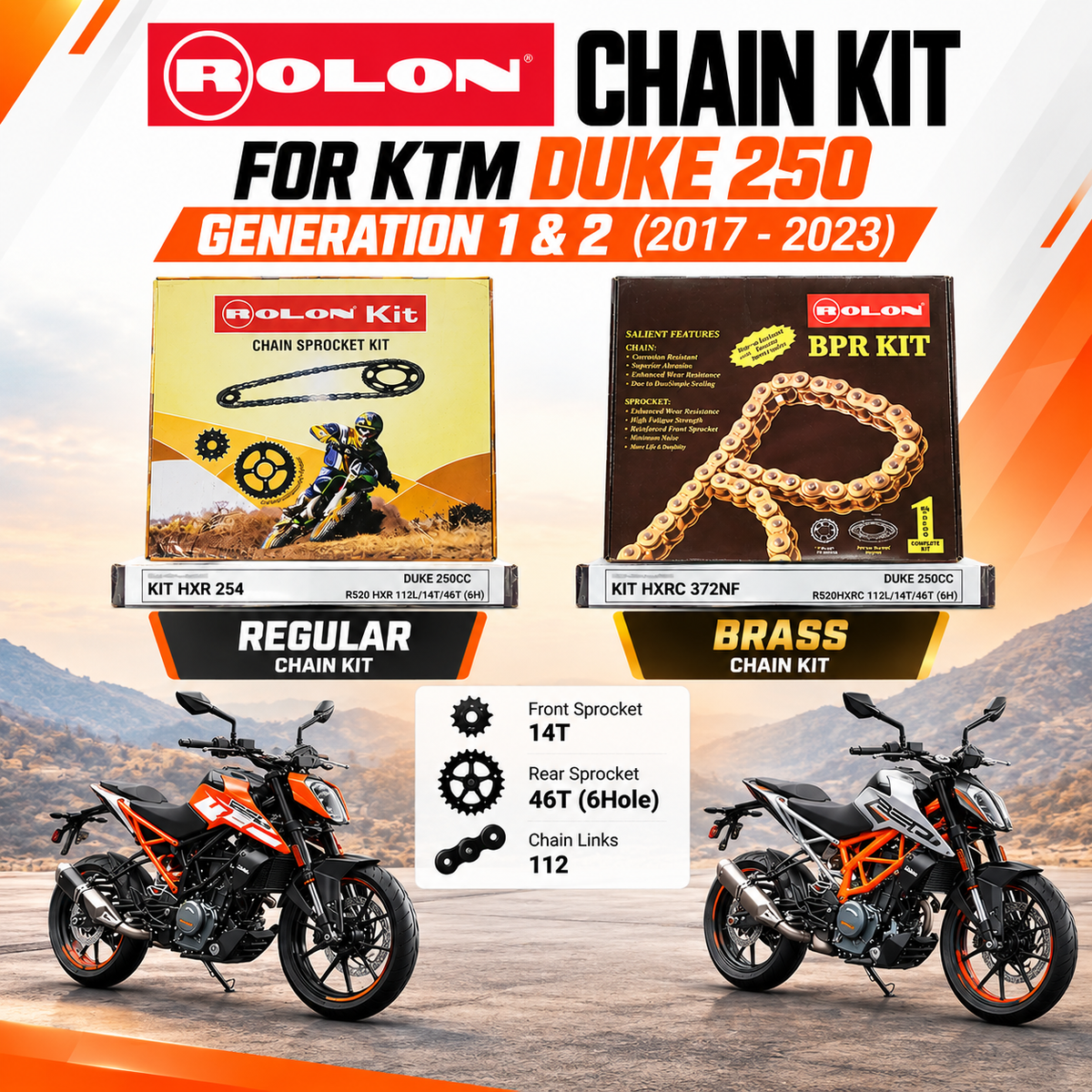 ROLON Chain Kit for KTM Duke 250 Gen 1 & Gen 2 (2017–2023)