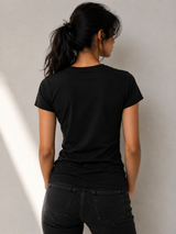 Cotton Signature Crew Neck T-Shirt – BLACK WITH GREY LOGO