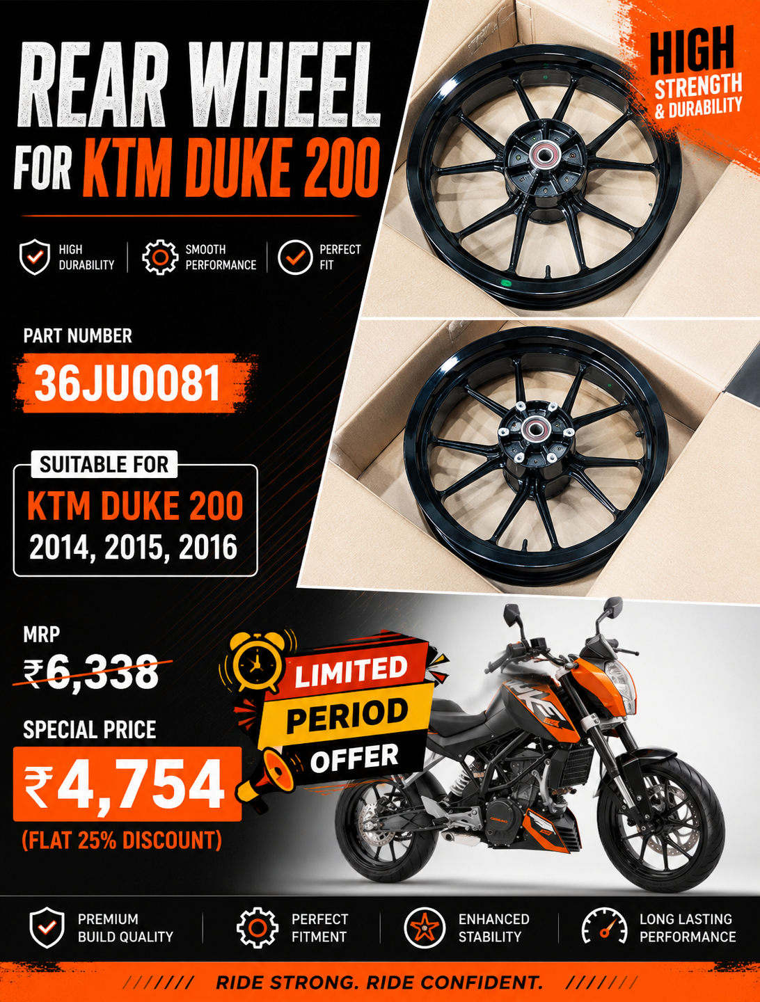 REAR WHEEL - KTM DUKE 200 2014-16