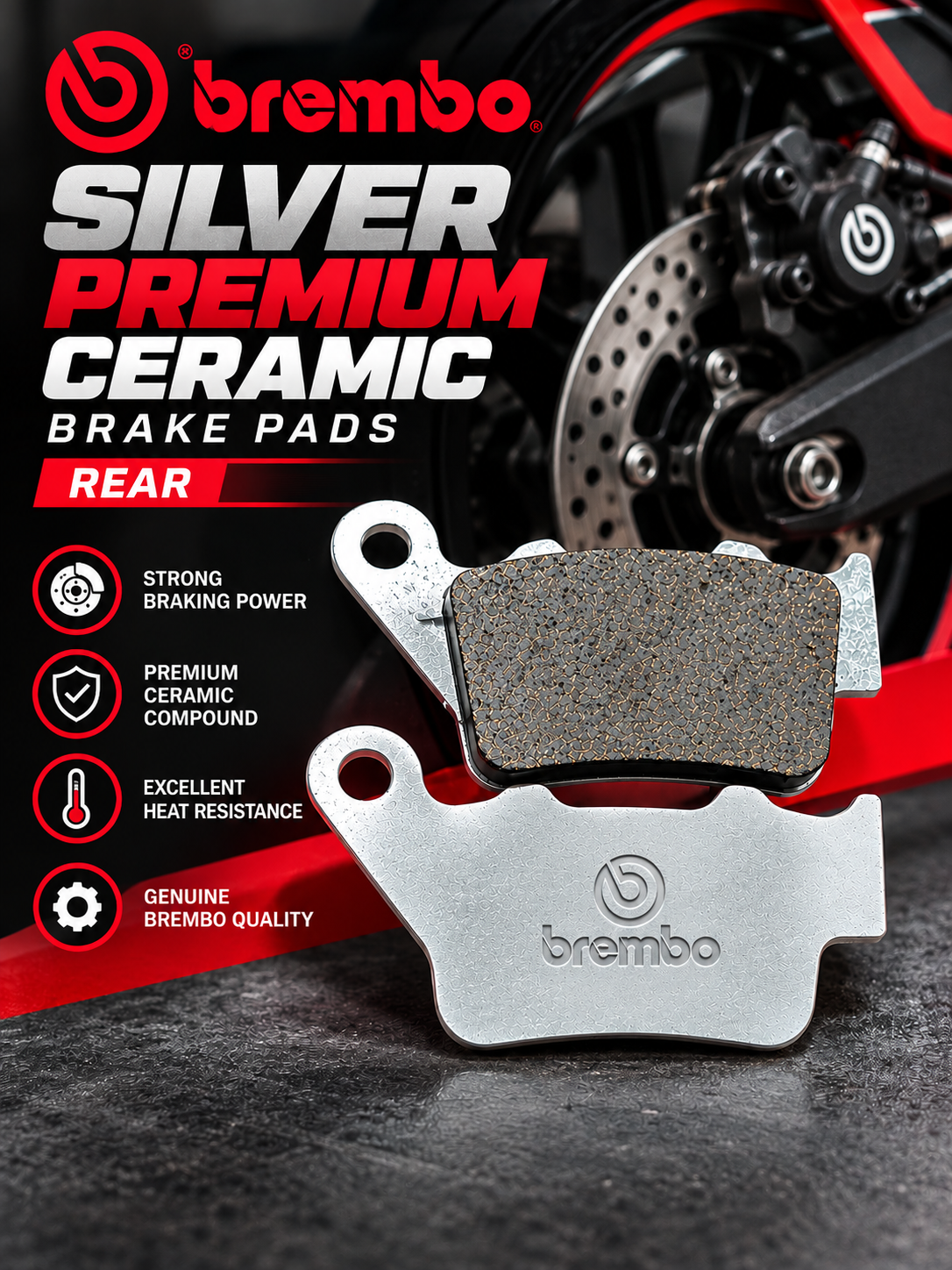 Brembo Ceramic Premium Rear Brake Pads - SILVER BREMBO