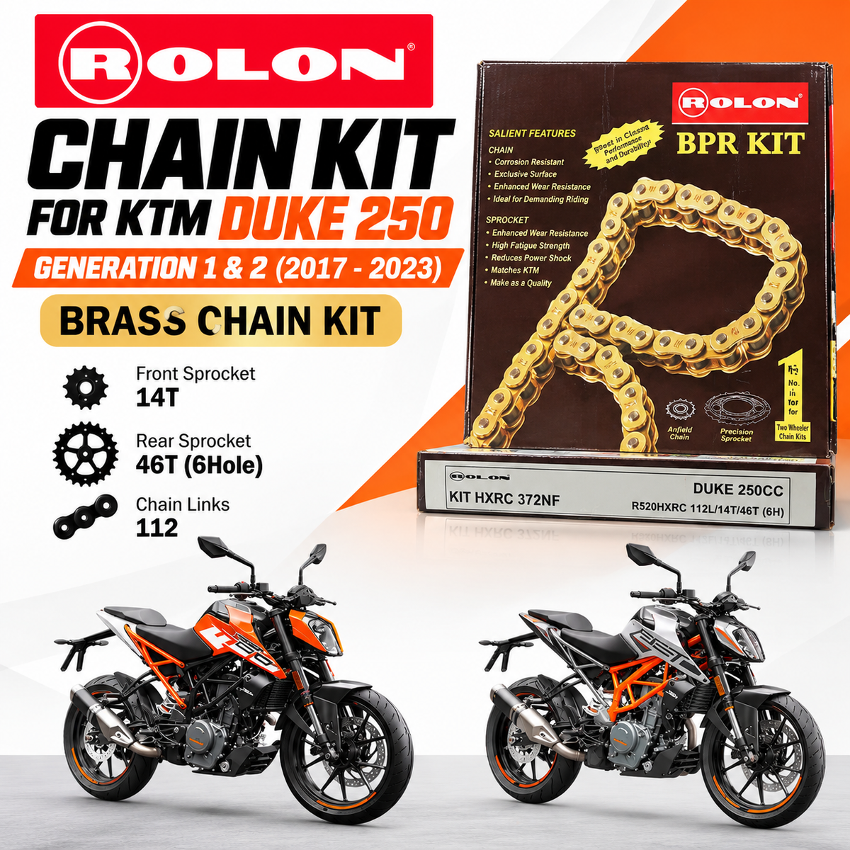 ROLON Chain Kit for KTM Duke 250 Gen 1 & Gen 2 (2017–2023)
