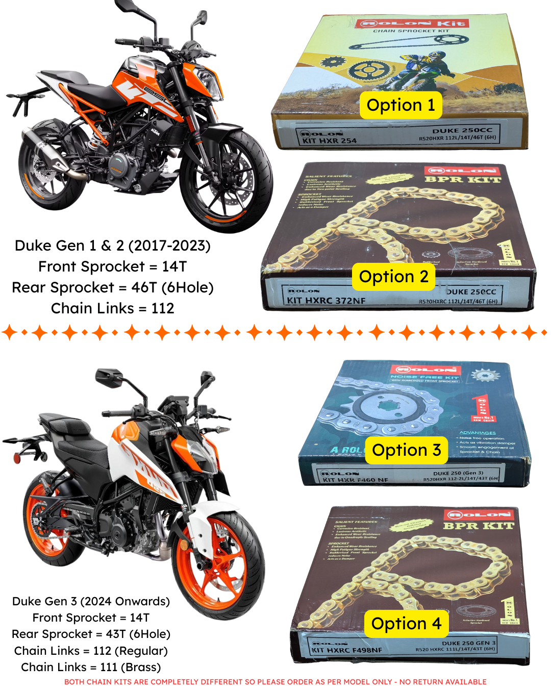 CHAIN KIT - DUKE 250 (2017 - 2023) & (2024 Onwards)