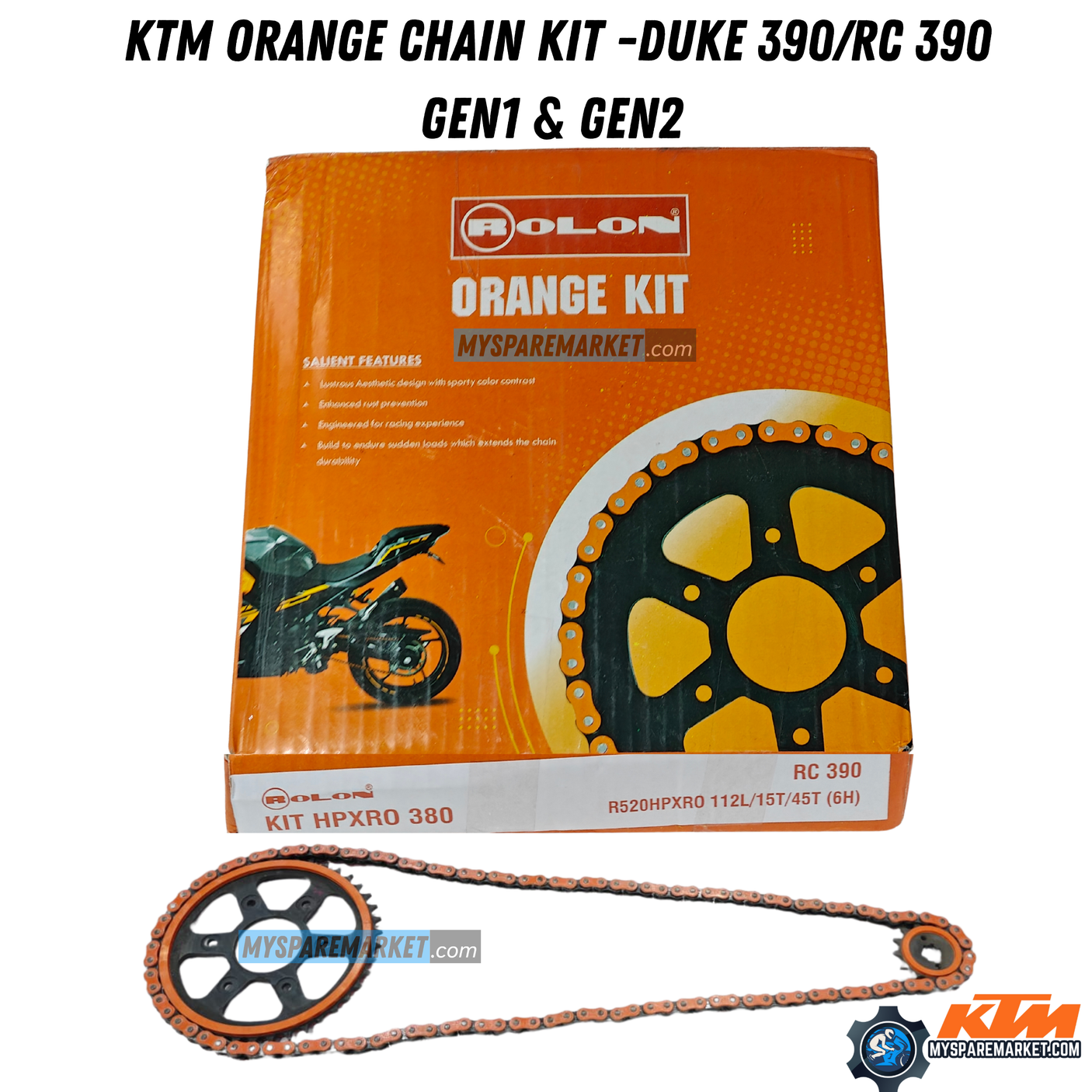 ORANGE CHAIN KIT R520HPXRO 380-DUKE 390/RC 390 GEN1 & GEN 2 Till 2023