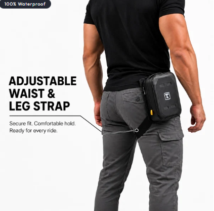 TAANC WP Waterproof Motorcycle Thigh Bag /- TPU Riding Leg Bag For Adventure Touring, Hiking & Travel - Black
