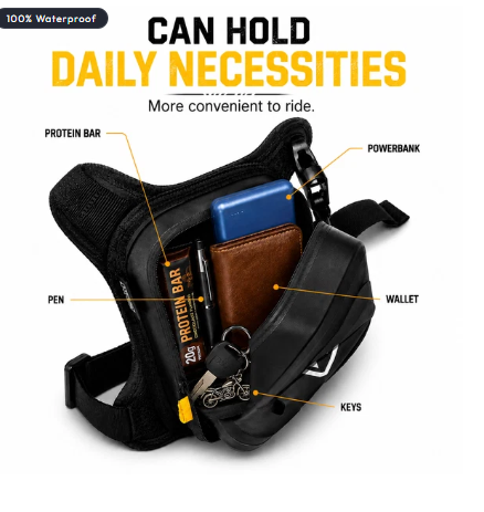 TAANC WP Waterproof Motorcycle Thigh Bag /- TPU Riding Leg Bag For Adventure Touring, Hiking & Travel - Black