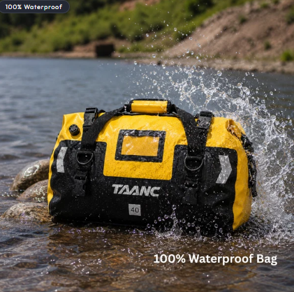TAANC 40L Waterproof Motorcycle Tail Bag For Bike Touring, Adventure Riding, Camping & Travel | Universal Rear Seat Luggage | Terra Series | Yellow Black