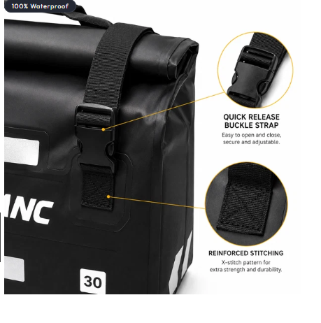 TAANC Terra Series Waterproof Motorcycle Saddle Bags 30L X 2- Adventure Touring Side Luggage Bags - Black